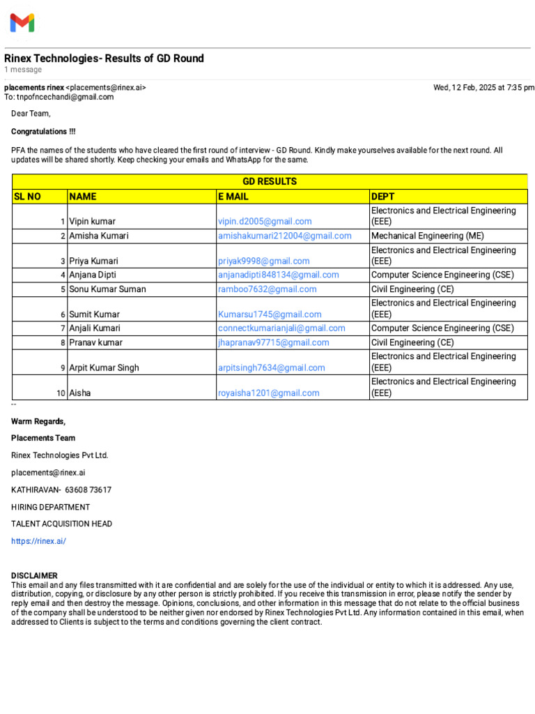 Rinex Technologies GD Round Results | PDF | Email | Internet