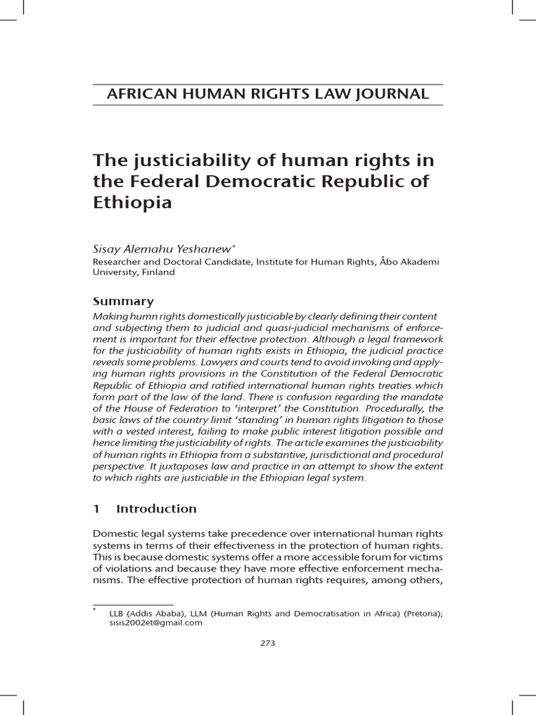 Justiciability of Human Rights in Ethiopia | PDF | Constitution | Human ...