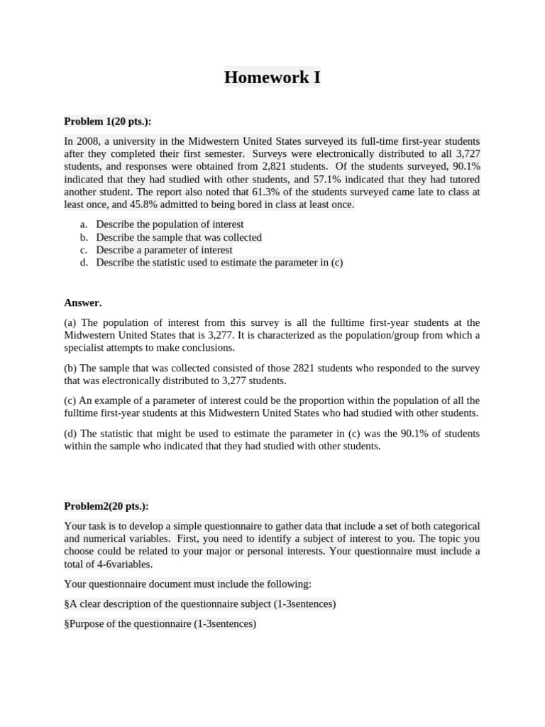 Homework I | PDF | Questionnaire | Sampling (Statistics)