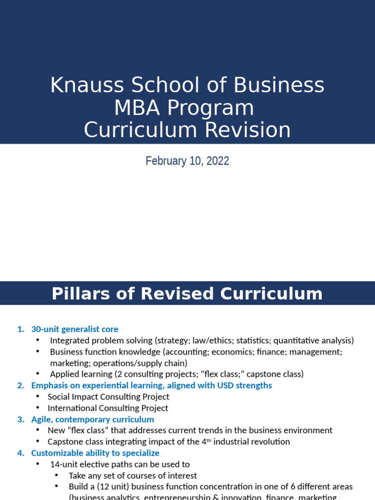 Knauss MBA Program Curriculum Update | PDF | Master Of Business ...