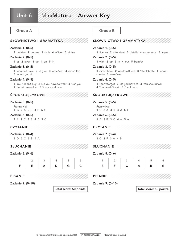 MiniMatura Unit 6 Answer Key | PDF