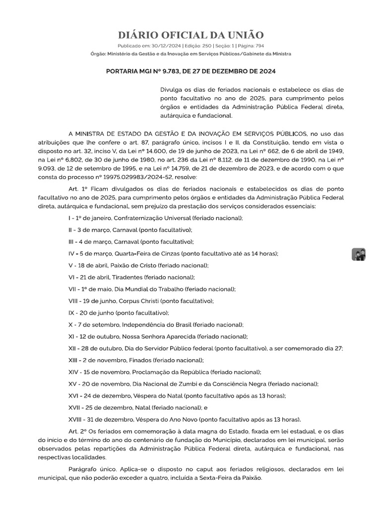 Calendario MPOG 2025 | PDF