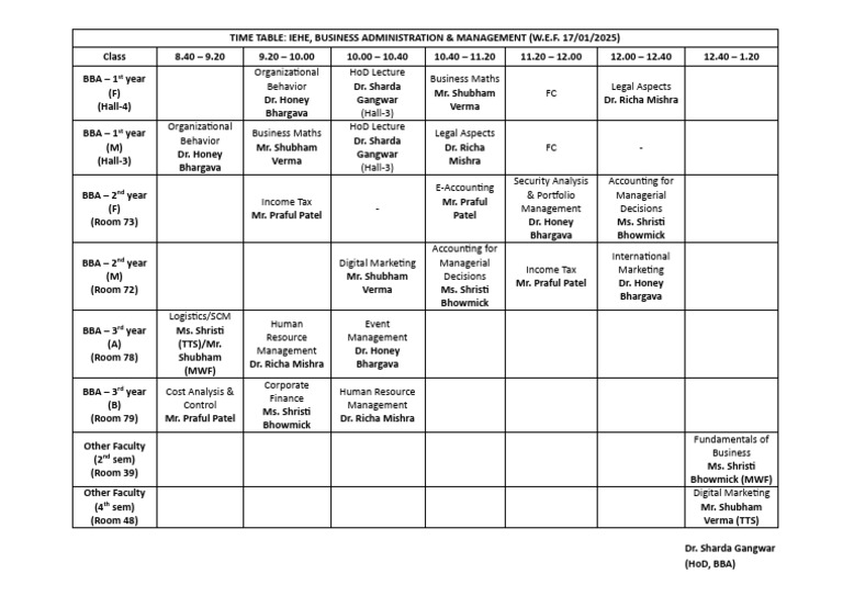 IEHE BBA Class Timetable 2024-25 | PDF | Business Process | Leadership
