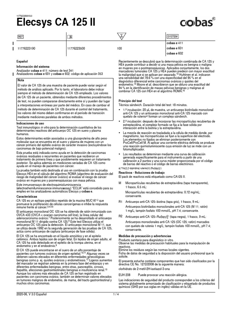 Elecsys CA 125 II.11776223500.V3.es | PDF | Cáncer | Laboratorios