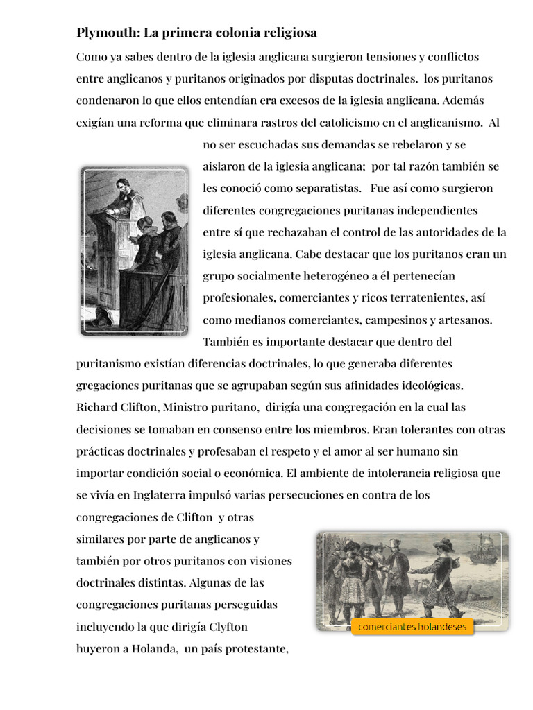 Plymouth: Fundación de la Colonia Puritana | PDF | Puritanos | anglicanismo