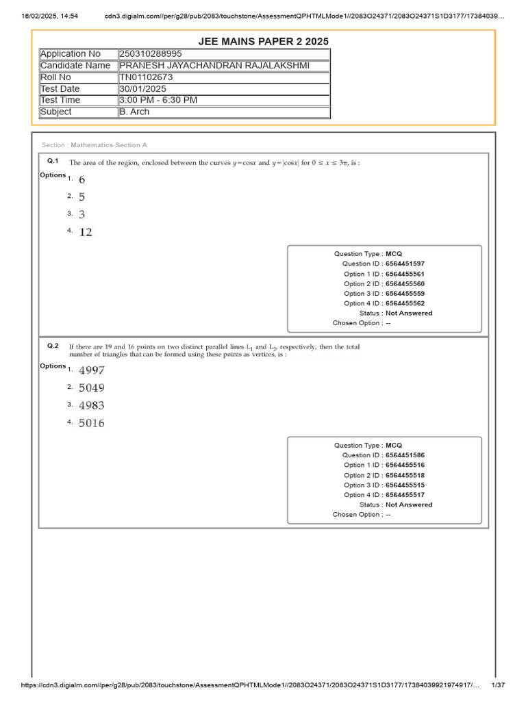 Jee Barch Paper | PDF | Multiple Choice | Survey Methodology