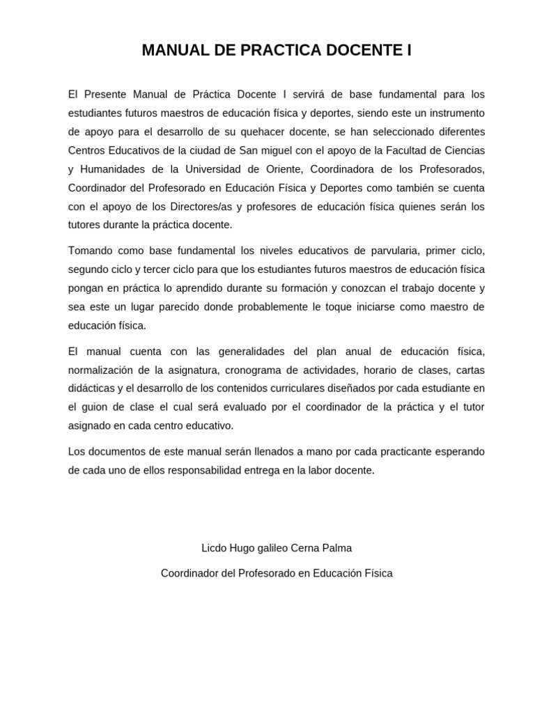 Manual de Practica Docente I 2018 | PDF | Maestros | Educación Física