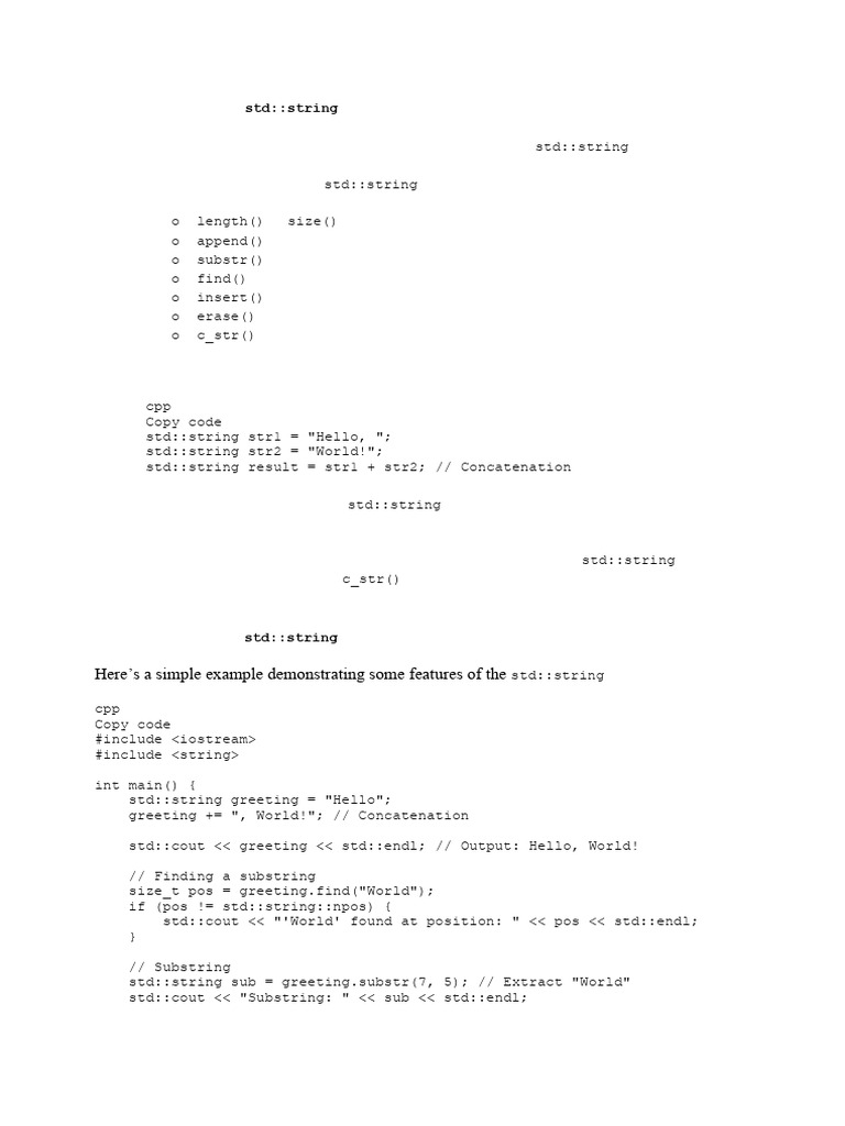 Characteristics of String in C++ | PDF