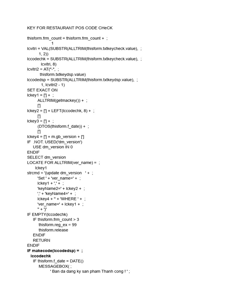 Restaurant POS Code Check Guide | PDF