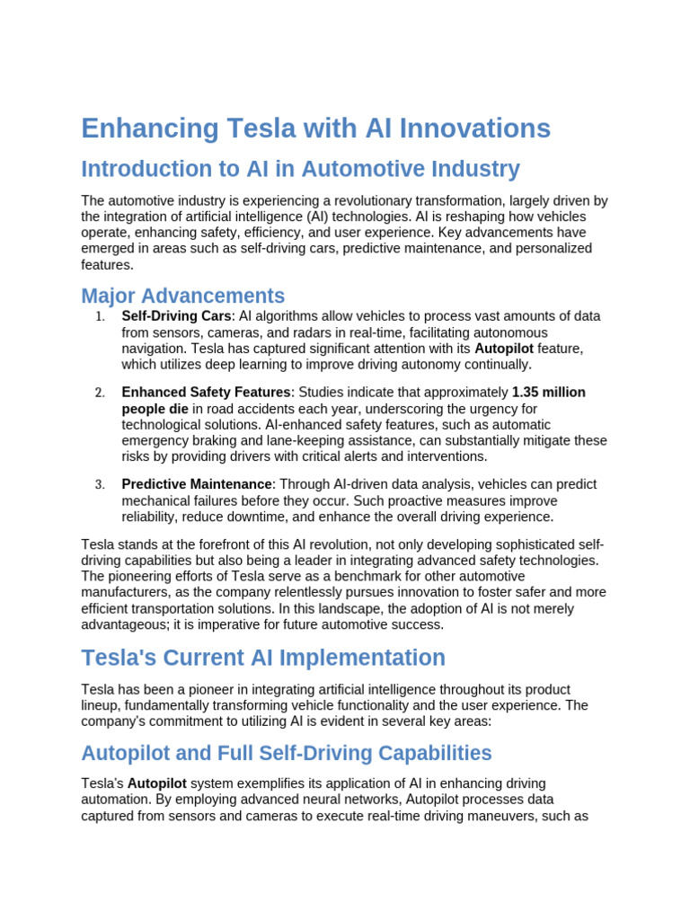 Enhancing Tesla With AI Innovations | PDF | Artificial Intelligence ...
