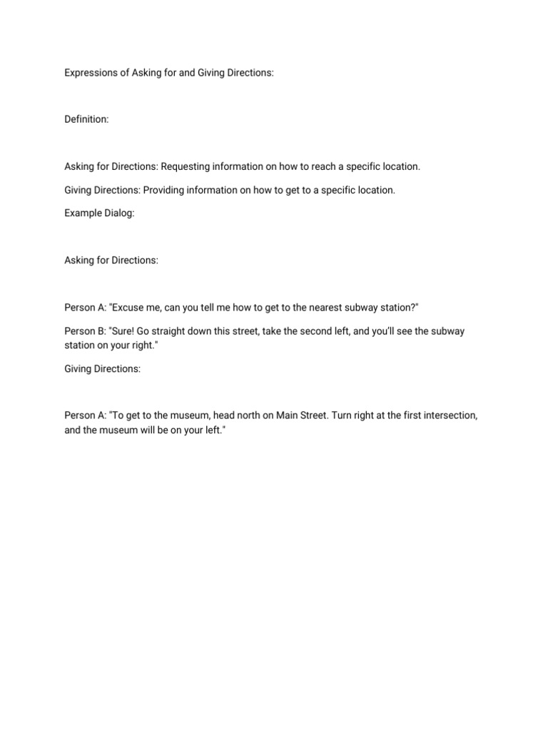 Expressions of Asking For and Giving Directions | PDF