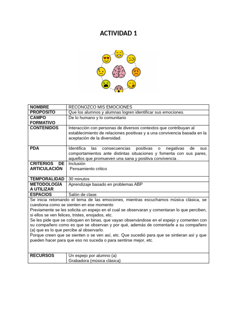 Actividades para Reconocer Emociones en Clase | PDF | Las emociones ...