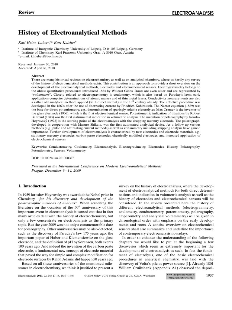 History of Electroanalytical Methods | PDF | Electrochemistry | Chemistry