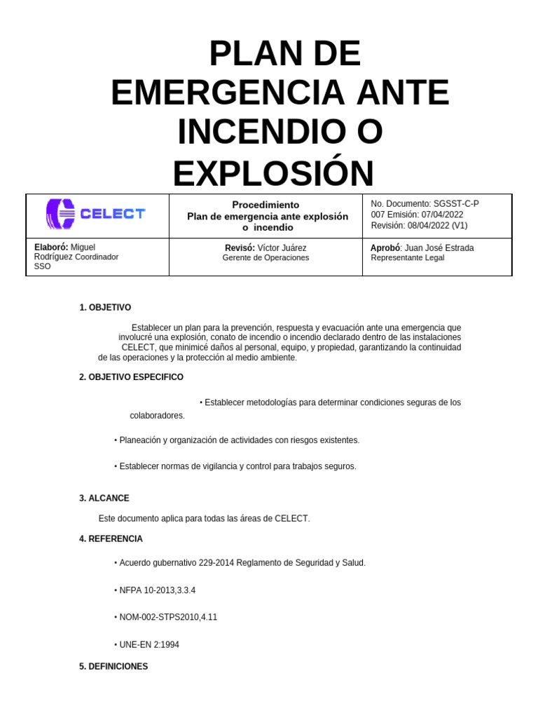 Plan de Emergencia: Incendios y Explosiones | PDF | Temblores | Volcán