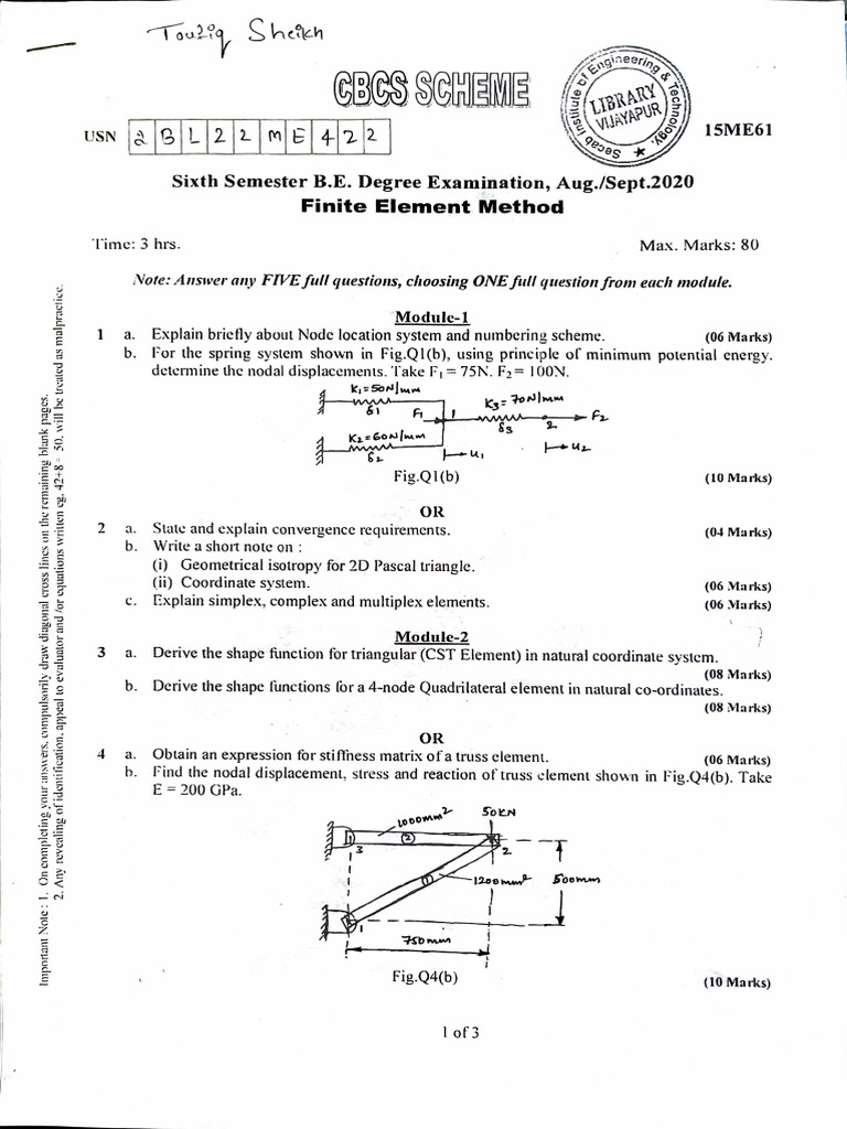 Finite Element Method Exam Questions | PDF | Finite Element Method ...