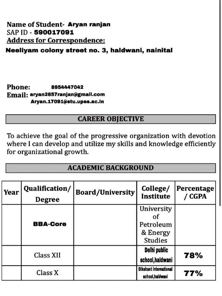 Aryan Ranjan's Academic Profile | PDF