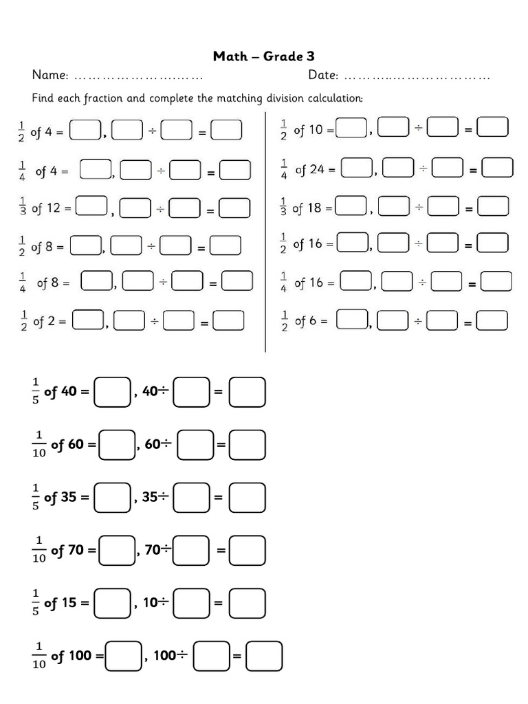 More Fractions Worksheet G3 | PDF