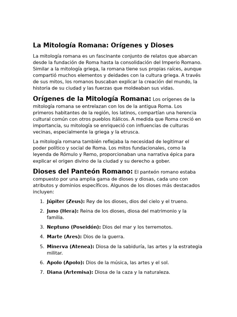 Mitología Romana: Orígenes y Dioses | PDF | Mitología romana ...