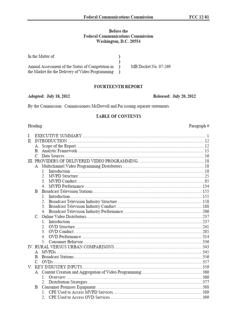 FCC 12 81a1 | PDF | Federal Communications Commission | Video On Demand