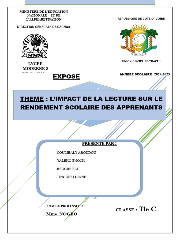 Impact de la Lecture sur le Rendement Scolaire | PDF | Apprentissage ...