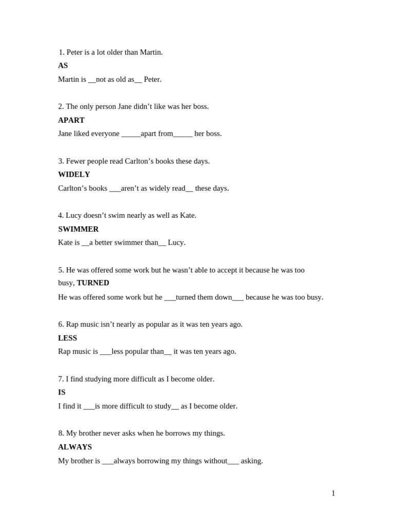 English Sentence Transformation Exercises | PDF