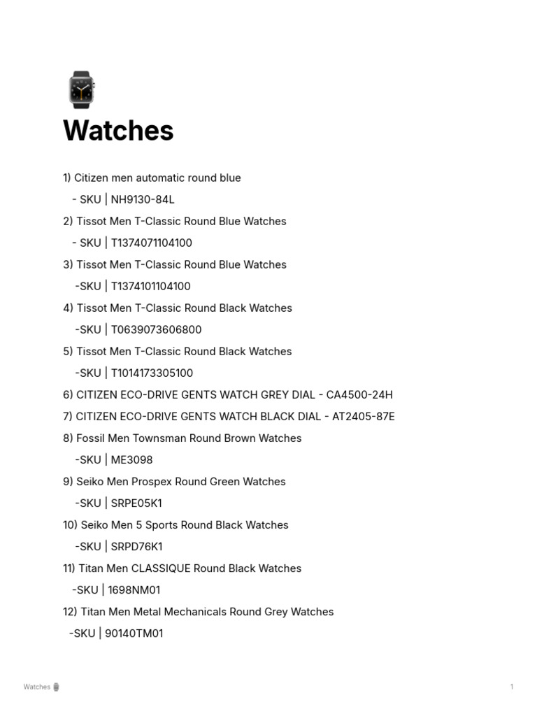 Men's Watches Collection and SKUs | PDF