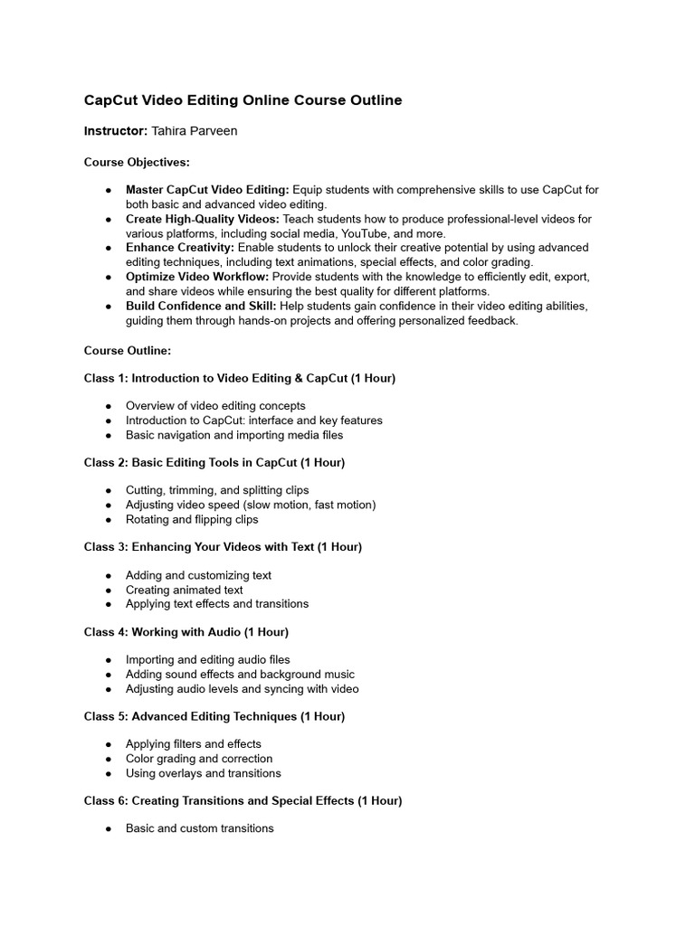 CapCut - Video - Editing - Online - Course - Outline 1 | PDF | Editing ...