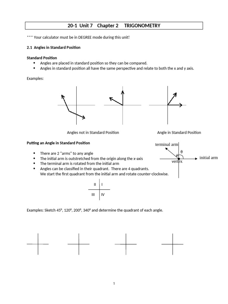 20-1 Trigonometry Handout | PDF | Trigonometric Functions | Classical ...