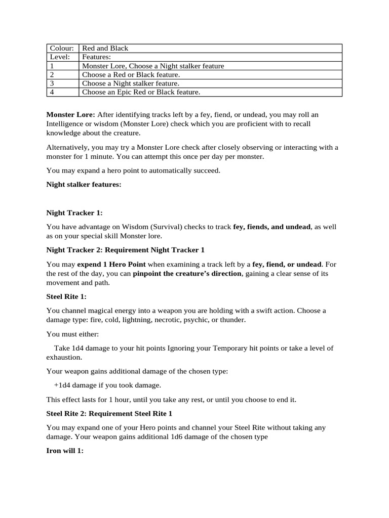 Night Stalker Features and Lore Guide | PDF