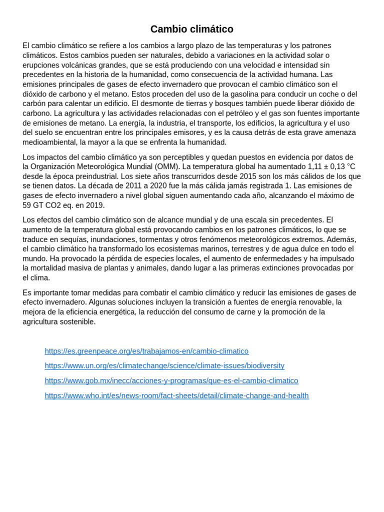 Impacto del Cambio Climático Global | PDF | Cambio climático | Gases de ...