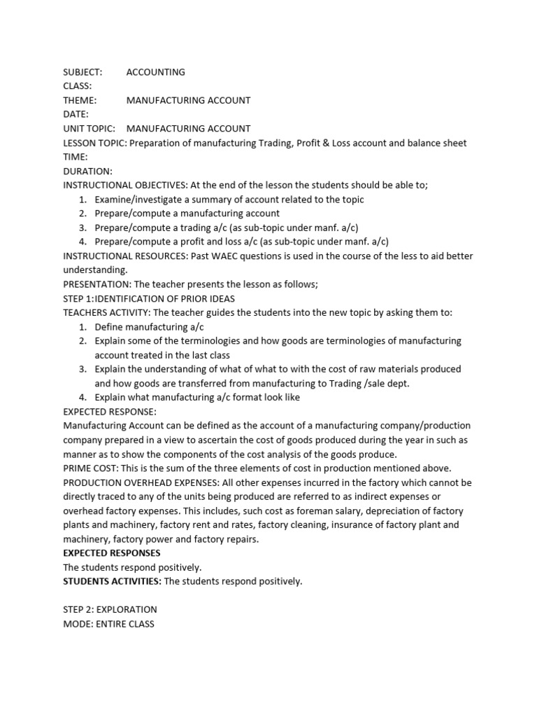 Manufacturing Account Preparation Guide | PDF | Expense | Cost Of Goods ...