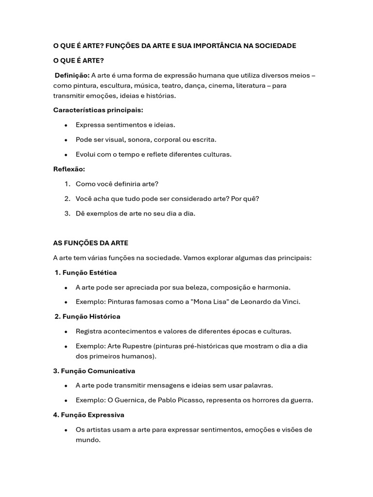 Importância e Funções da Arte na Sociedade | PDF