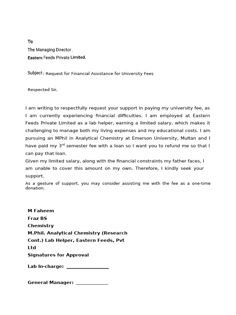 Request for University Fee Assistance | PDF