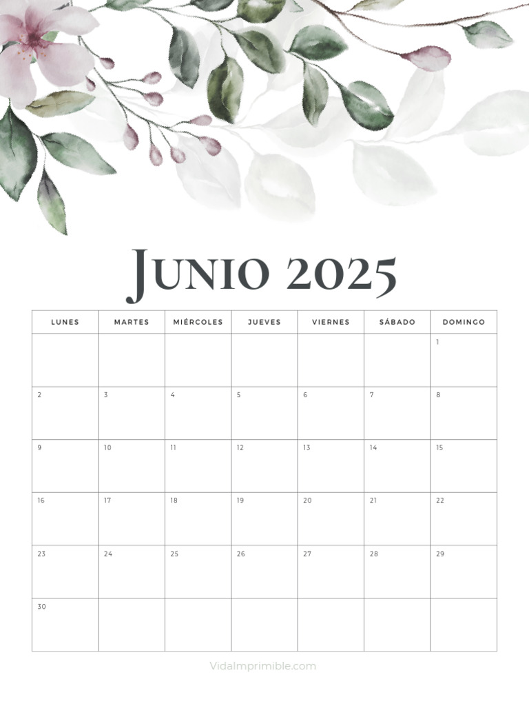 Calendario Junio 2025 para Imprimir | PDF