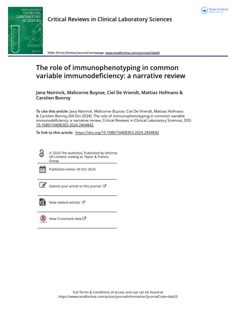 The Role of Immunophenotyping in Common Variable Immunodeficiency A ...
