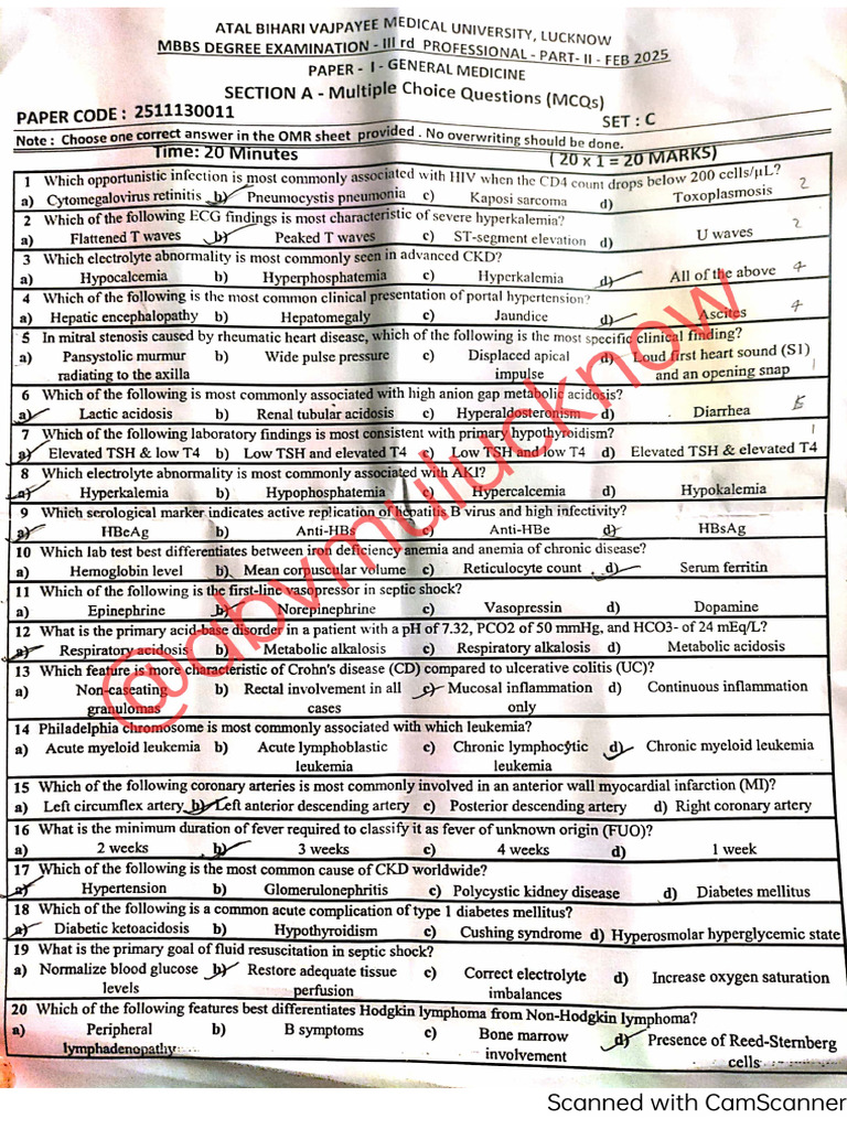 Abvmu 2020 Batch 3prof Part2 Paper-1 | PDF
