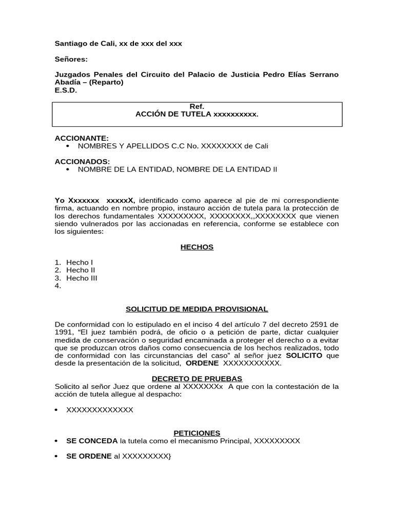 Modelo Accion Tutela | PDF | Gobierno | Ley Pública