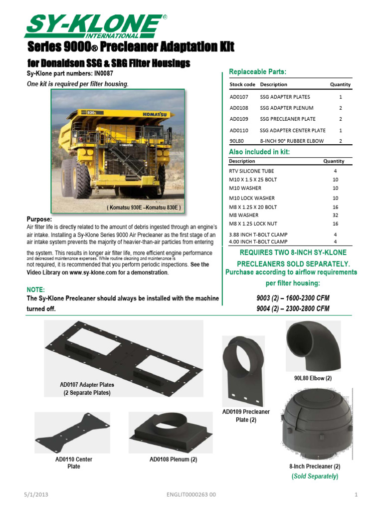 Sy-Klone 9000 Precleaner Kit for Filters | PDF | Manufactured Goods