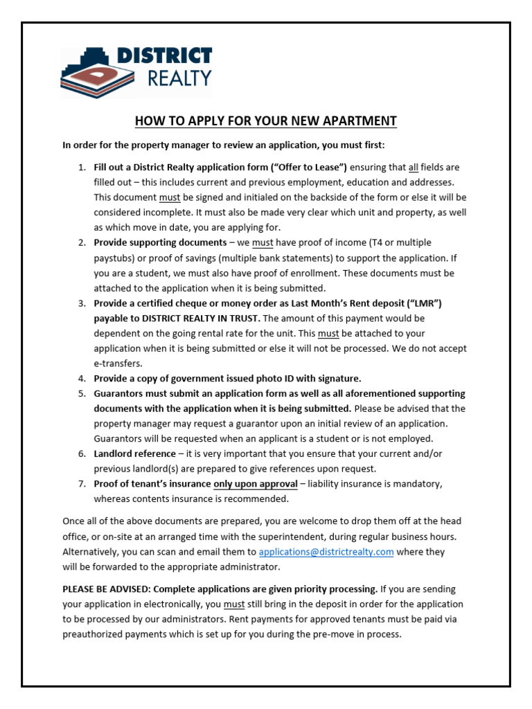 Apartment Application Process Guide | PDF | Landlord | Lease