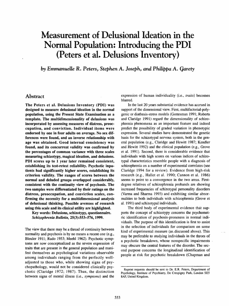 Measuring Delusional Ideation: PDI Tool | PDF | Delusion | Psychosis