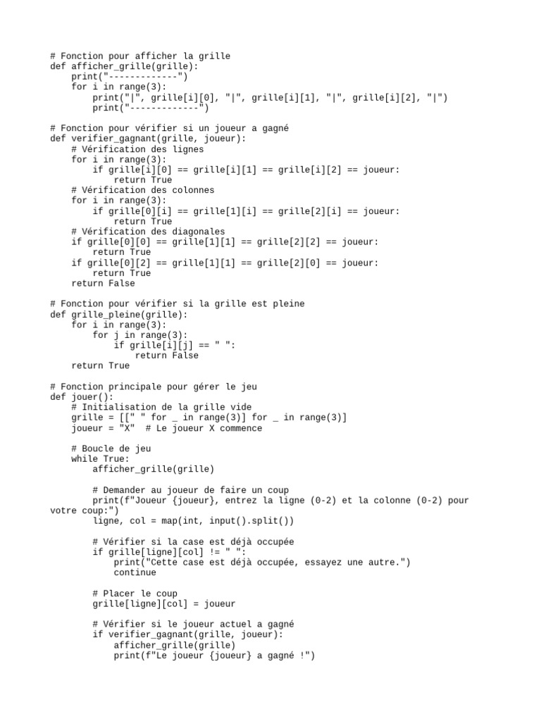 Jeu de Morpion en Python | PDF