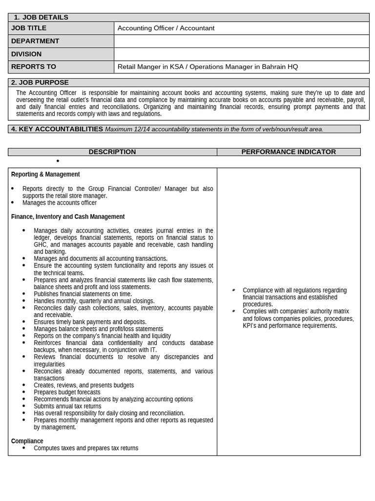 Accounting Officer Job Description | PDF | Audit | Regulatory Compliance