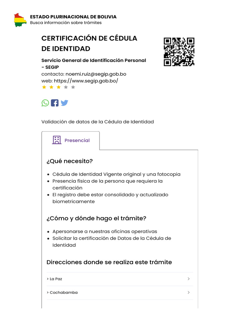 Certificación de Cédula de Identidad Servicio General de Identificación ...
