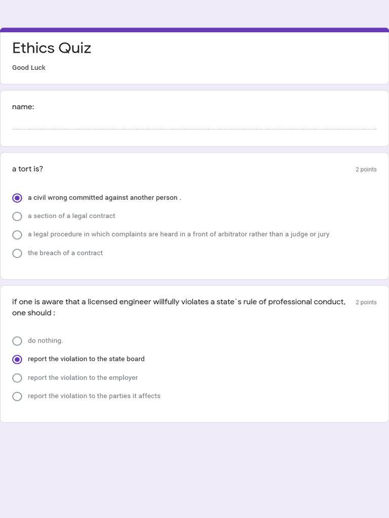 2.ethics Quiz | PDF