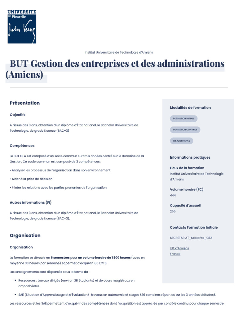 Gestion Des Entreprises Et Des Administrations Amiens | PDF