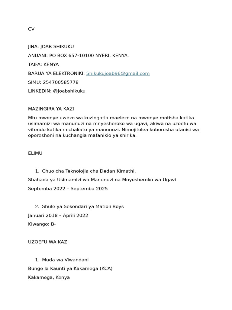 CV Swahili | PDF