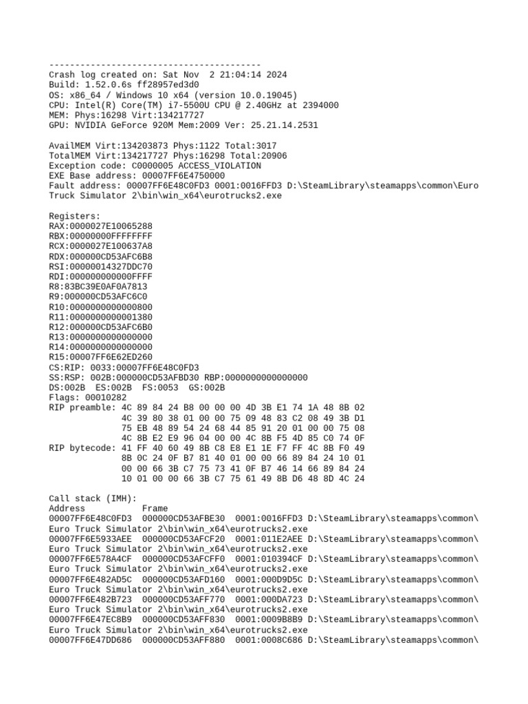 Euro Truck Simulator 2 Crash Log | PDF | Microsoft Software | Ibm Pc ...