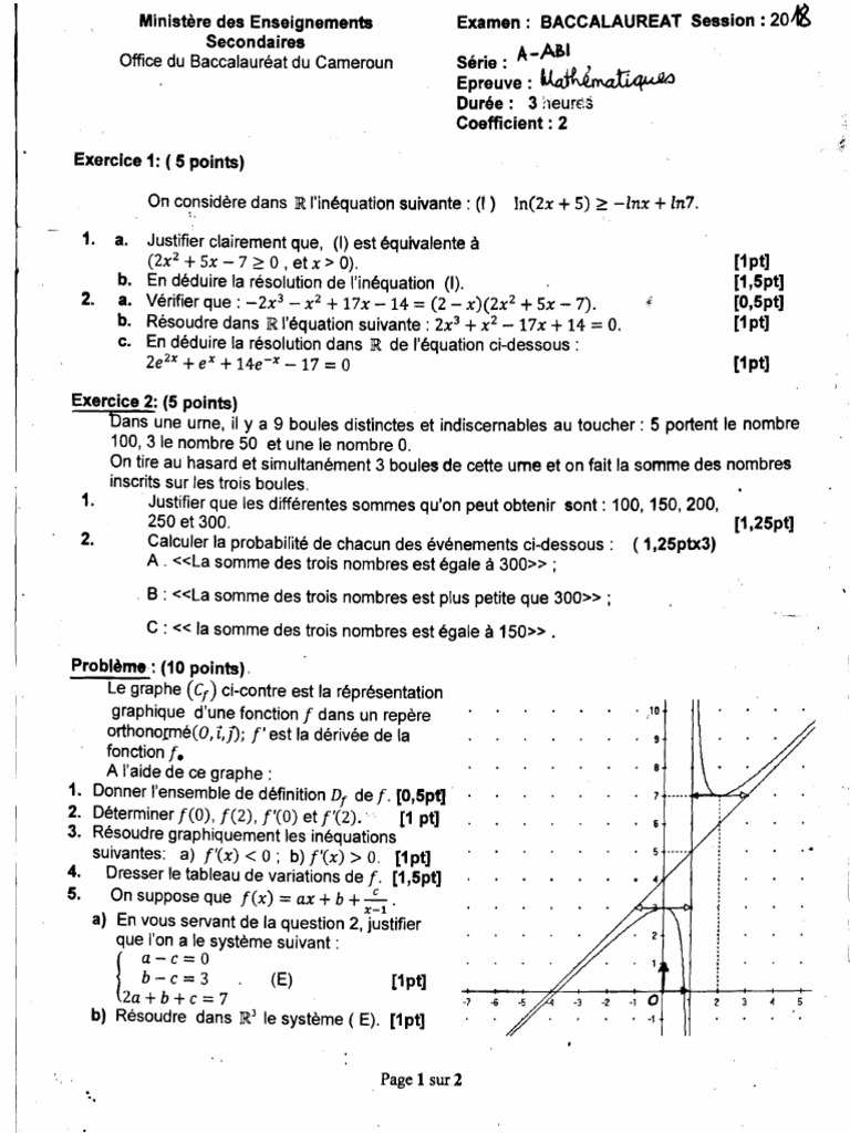 Épreuve de Mathématiques Bac 2018 | PDF | Mathématiques