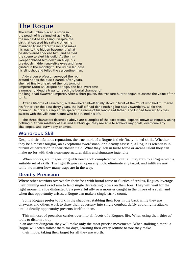 D&D Rogue Class Overview and Guide | PDF | Dungeons & Dragons | D20 System