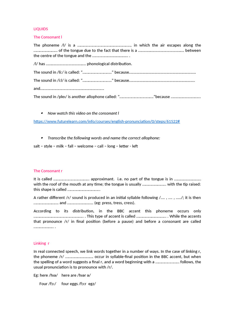 Understanding Consonants: /l/ and /r/ Sounds | PDF